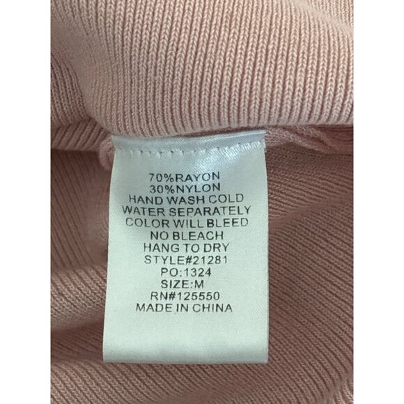 Y2K Dress M Blush Knit Bodycon Deep V Neck Sleeve Tie Waist Side Slit Night Out - Picture 5 of 16